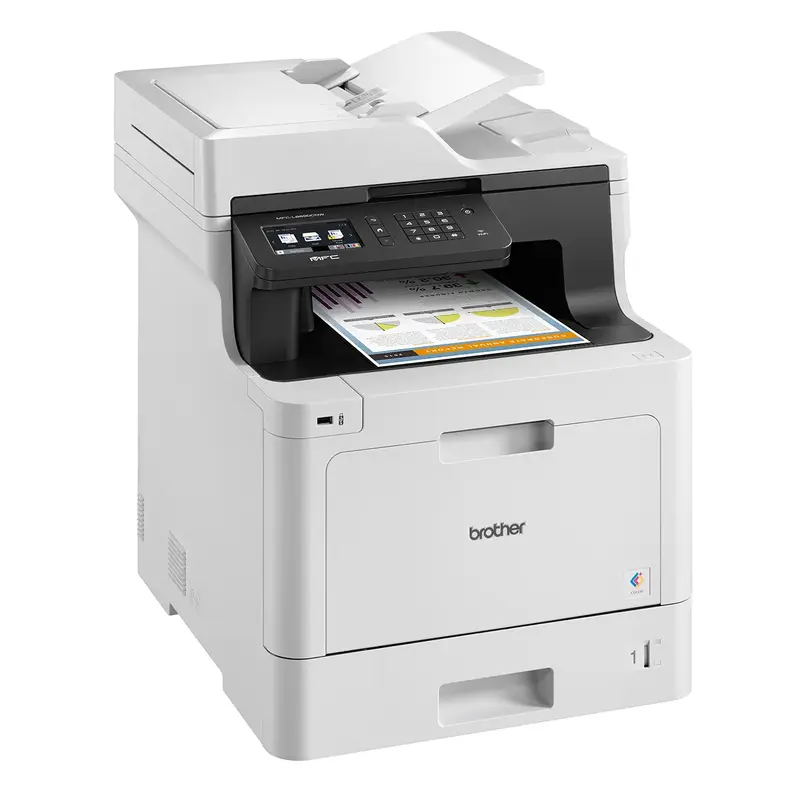 Google Cloud Print not supported

Designed to meet the needs of high-volume users, the MFC-L8690CDW Colour Laser 4 in 1 multifunction printer lets you print with confidence, offering you speedy print and scan times and lower costs thanks to ultra high-yield toners. Add to that the enhanced security, intelligent mobile connectivity and expandable paper trays, and you have a printer that satisfies even the toughest demands in the office. Brother s business colour laser range has been designed for the needs of businesses. Built with robust materials to withstand the most challenging office environments, our range is the perfect partner for your business. Enhanced document scanning with a Dual CIS Automatic Feeder that holds up to 50 sheets, offers you a quick and simple way to scan directly to your preferred medium.

The advanced security capabilities of the colour laser range ensures you are always in full control of your print infrastructure. You can improve data protection by restricting machine access with network user authentication and secure function lock, which allows you to password-protect certain device functions.

FREE 3 Year Onsite Warranty (No registration required) and USB Cable Included.

-Print Speed: Up to 31 ppm

-Auto 2-sided Print, Copy, Scan: Yes

-Print Resolution: Up to 2,400 x 600 dpi

-Paper Input Tray: 250 sheets

-Auto Document Feeder: 50 sheets

-Multi-purpose Tray: 50 sheets

-Media Sizes: A4, Letter, A5, A5(Long Edge), A6, Executive, Legal, Folio -Interface: Hi-Speed 2.0, 10Base-T/100Base-TX, IEEE 802.11b/g/n (Wireless), IEEE 802.11g/n (Wi-Fi Direct)

-Mobile: Brother iPrint&Scan, Airprint

-Display: 9.3cm Colour LCD Touchscreen -OS Capability: Windows: Windows 7, 8, 10., Server 2008, 2012, 2016, 2019

-OS Capability: Mac: macOS 10.10, 10.11, 10.12, 10.13, 10.14, 10.15

-OS Capability: Linux - Yes

-Utilities & Solutions: BRAdmin Light, BRAdmin Pro, Web Based Management (Windows)

-Inbox Toner Yields: Black: Up To 6,500 pages; Cyan/Magenta/Yellow: Up To 6,500 pages each

-Inbox Drum: Up To 50,000 pages

-High Yield Toners: TN-469BK Black: Up To 9,000 pages; TN-469C/M/Y Cyan, Magenta, Yellow: Up To 9,000 pages each

-Drum Unit: DR-461CL - Up To 50,000 pages

-Recommended Monthly Volume: Up to 4,000 pages